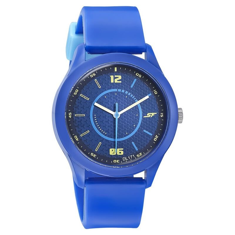 SF Quartz Analog Blue Dial PU Strap Watch for Men
