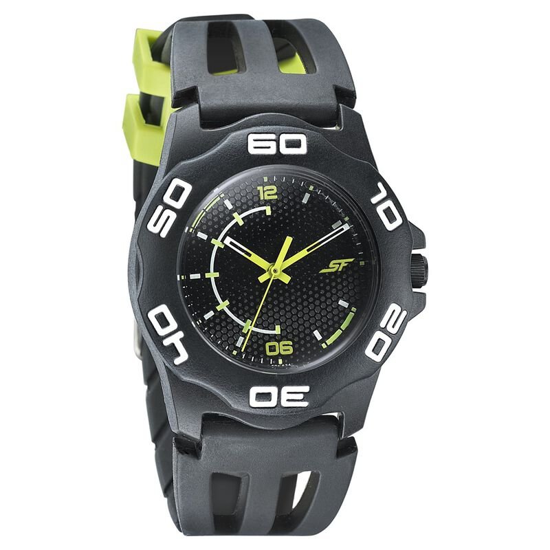 SF Quartz Analog Black Dial PU Strap Watch for Men