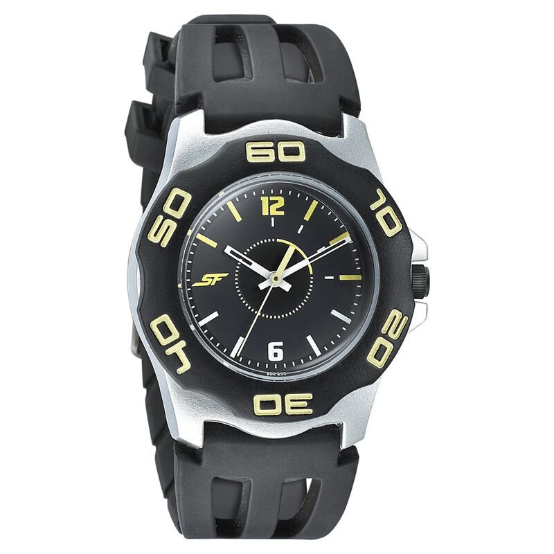 SF Quartz Analog Black Dial PU Strap Watch for Men