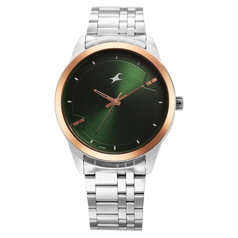 Fastrack Stunners Quartz Analog Green Dial Metal Strap Watch for Guys