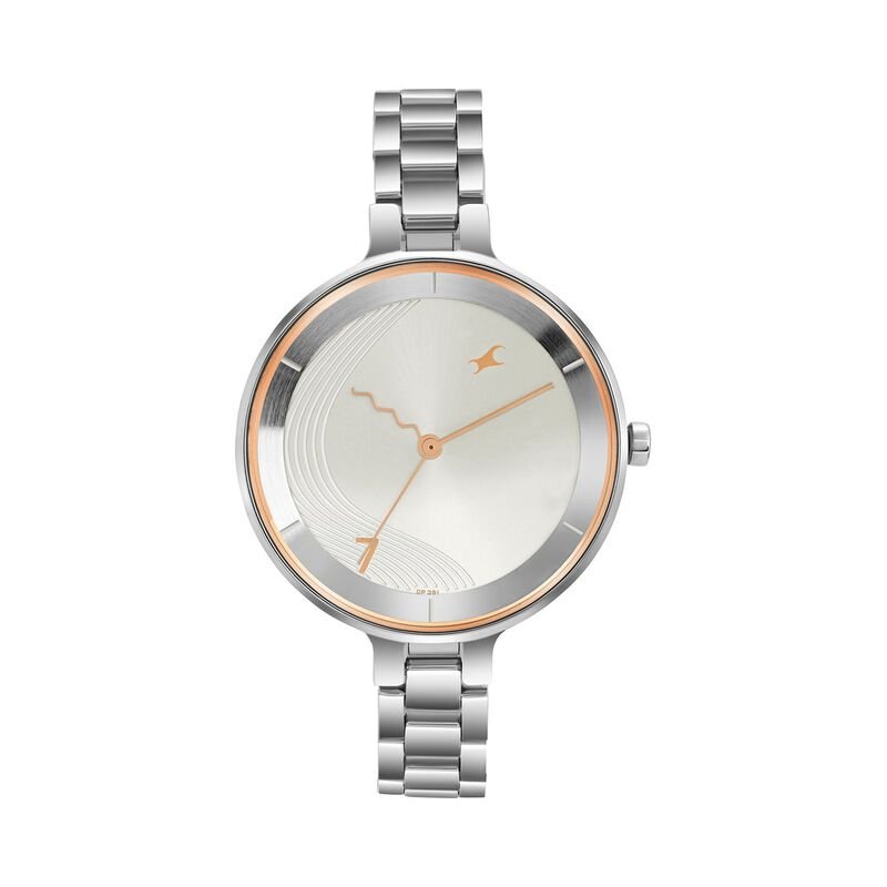Fastrack Stunners Quartz Analog Silver dial Stainless Steel Strap Watch for Girls