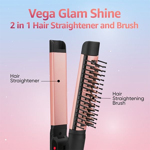 Glam Shine 2 In 1 Hair Straightener Brush VHSSB 01