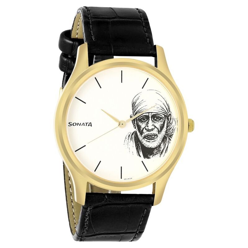 Sonata Quartz Analog White Dial Leather Strap Watch for Men NM77082YL04