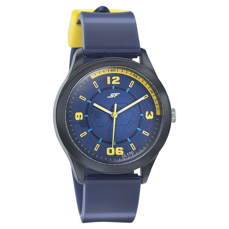 SF Quartz Analog Blue Dial PU Strap Watch for Men